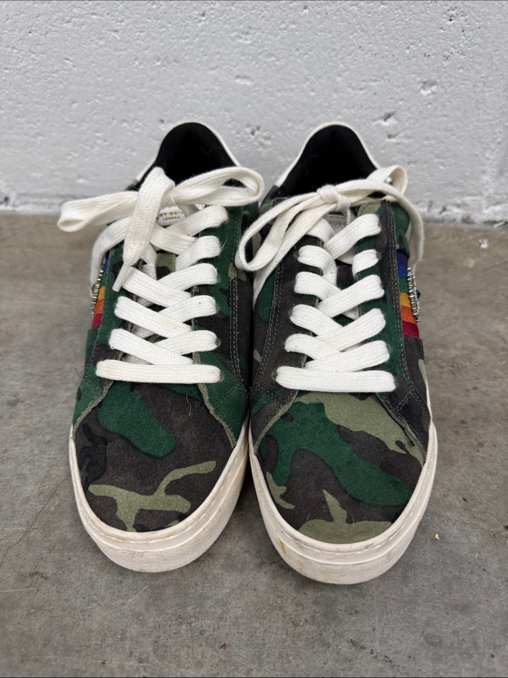 Kurt Geiger Camouflage Low-Top Sneakers with Rainbow Stripe and evil eye